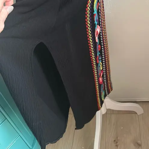 Women’s Cotton Gauze V Neck Side Split Embroidered Summer Vacation Cover Up Red