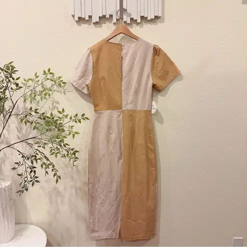 Lost + Wander LA Crème Color Block Cottage Linen Midi Dress Cream Sand OS NWT - Image 6