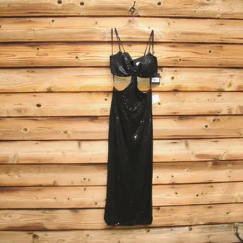 Mac Duggal 70130 Black Sequined Spaghetti Strap Cut Out Gown