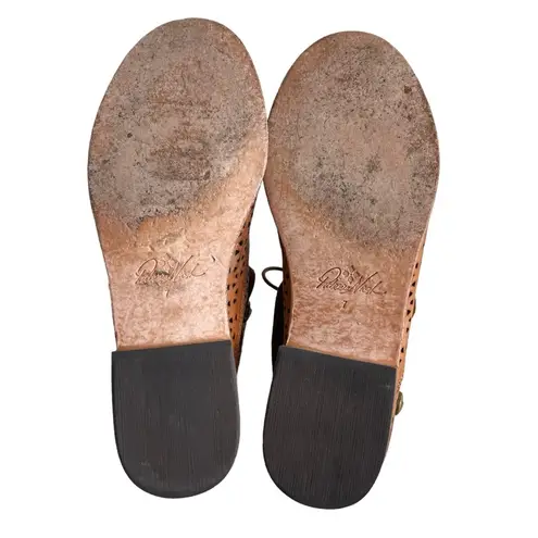 Patricia Nash Sabrina Perforated Ankle Booties Womens Size 7 Tan Foldover Cuffed