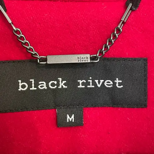 Black Rivet Red Double Breasted Wool-Blend Pea Coat Vegan Leather Detail Sz M