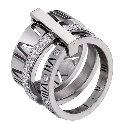 Boutique NEW Large Women's Stacking White Gold Plated Simulated Diamond Ring, Size 5