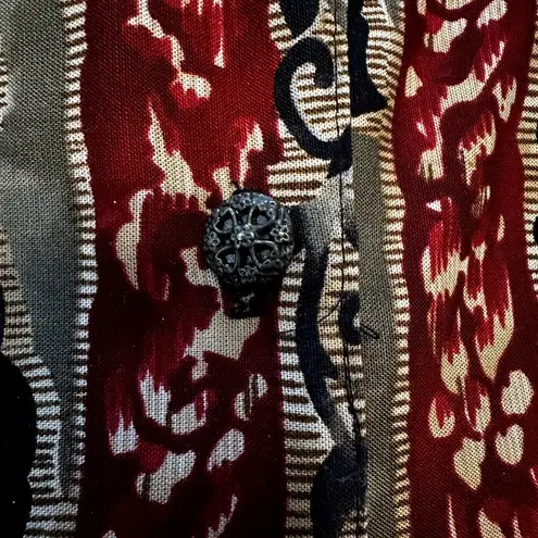 Vintage Cascais Maxi Dress 80s Short Sleeve Button Up Collared Leaf Maroon 14 Red