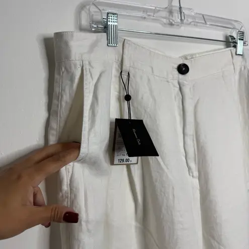Massimo Dutti NWT Women's Wide Leg 100% Linen Pants In White Size 12 - Image 5