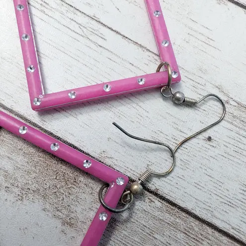Earrings For Pierced Ears Large Pink & Silver Tone Dangle