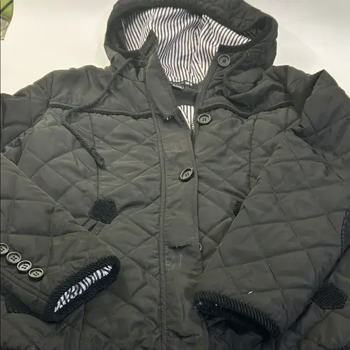 Forever 21  Black Quilted Coat with Striped Lining