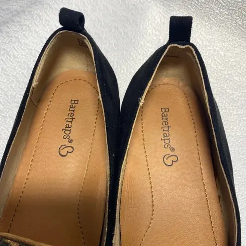 Baretraps Elliana Black Faux Suede Fuzzy Leopard Print Flats women sz 6.5 M