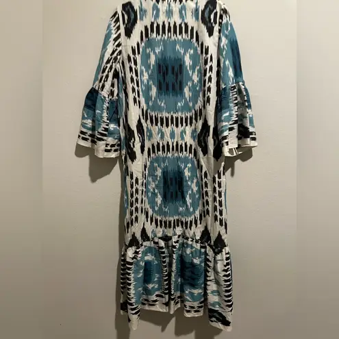 Pax Philomena Bellagio Cotton IKat Mermaid Dress Blue Size XL