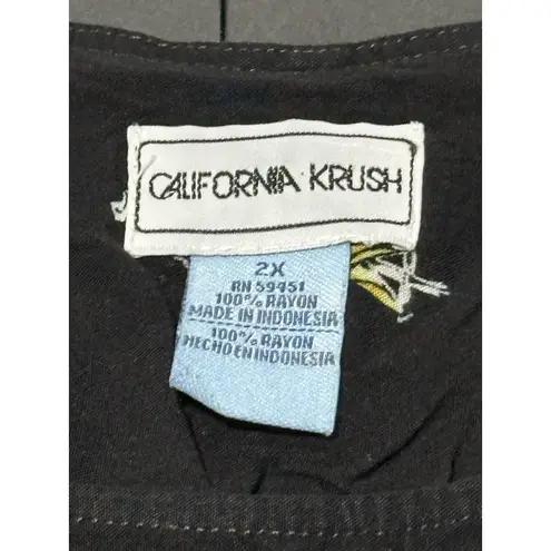 Vintage California Krush Sleeveless Floral Button Front Collared Dress 2X Black