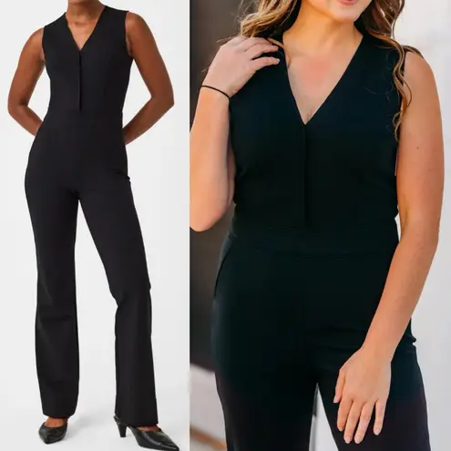 Spanx  The Perfect Sleeveless Jumpsuit Ponte Knit Classic Black Flare Wide Leg