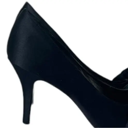 Nina Pump 3 1/2” Heel Black Satin Ruffle Peep Toe Closed Back Women’s Size 7.5M