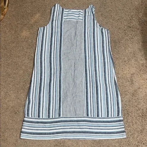 J. Jill Love Linen Nautical Multi Stripe Sleeveless Pullover Shift Dress Blue M Size M