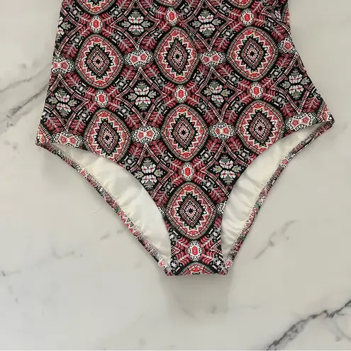 Seki One Piece Swimsuit plunging beaded neckline abstract print beach summer M Red Size 4