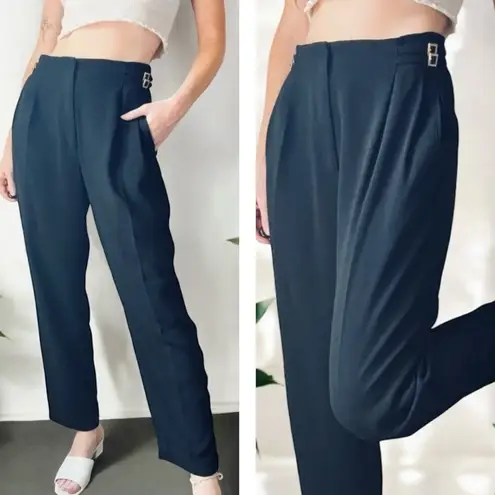 VTG 80’s Trouser Pants With Gold Embellished Buckle Detail Black Size 2