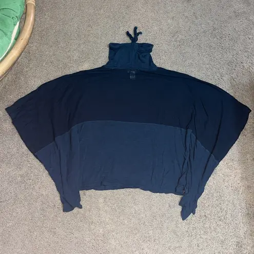 XCVI Wearables Thera Cotton Modal Mesh Paneled Pullover Poncho Lagenlook Navy 1X