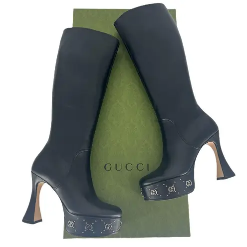 Gucci  Black Janaya Platform GG Studded Tall Knee High Boot - Image 3
