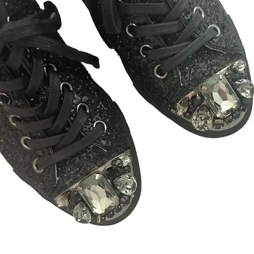 Miu Miu  Black Glitter High Top Sneaker Jewel Toe Tennis Shoe Size 35.5 EU 5.5 US