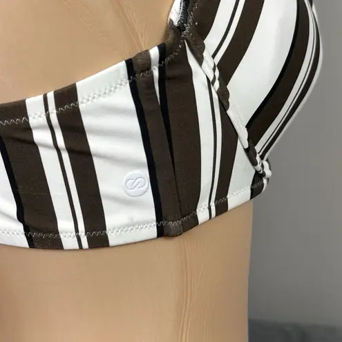 Calia Carrie Underwood Swim Bikini Top 36C Brown White Stripe Underwire New Size undefined