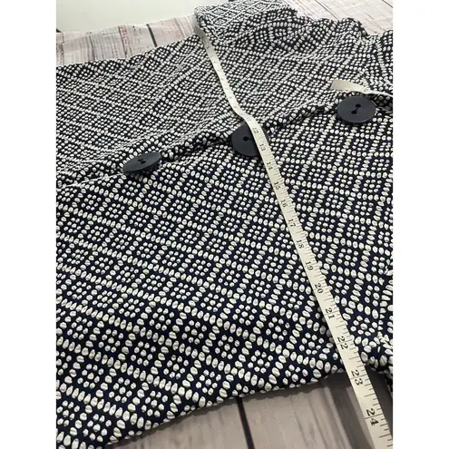 JM Collection Jacket Womens L Navy Blue White Mandarin Collar Jacquard 3 Button