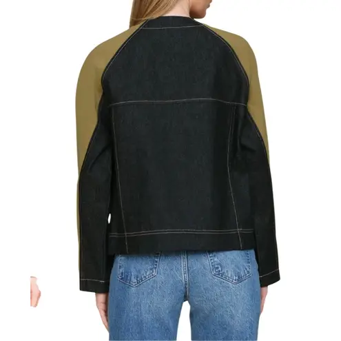 Avec Les Filles Mixed Media Denim Bomber Jacket Size Medium NWT