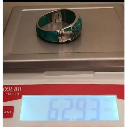 ANDREW HAMILTON CRAWFORD 925 Silver Teal Cuff Botanical Vine Modernist Bracelet Green