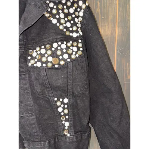 Robin Berry Embellished Denim Jacket Black Jean Jacket Vintage Medium Black