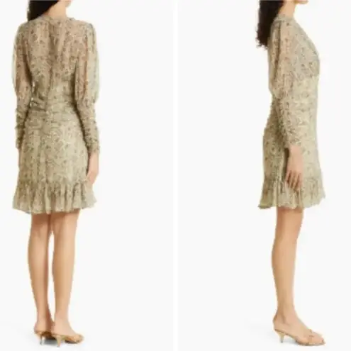 ByTimo | Sheer Floral Ruished‎ Dress Long Sleeve Small Green