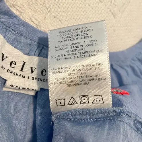 Velvet by Graham Spencer Martha neon floral embroidered blouse XS TB 4707 Blue