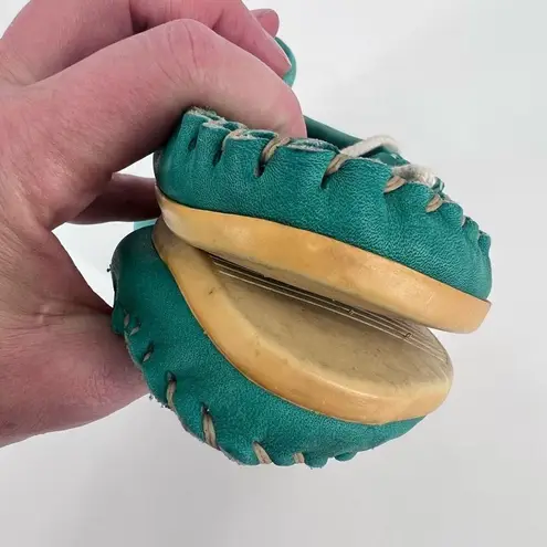 Vintage Sioux Mox Women's Suede Leather Tri Stitch Moccasins Turquoise Size 6 Blue