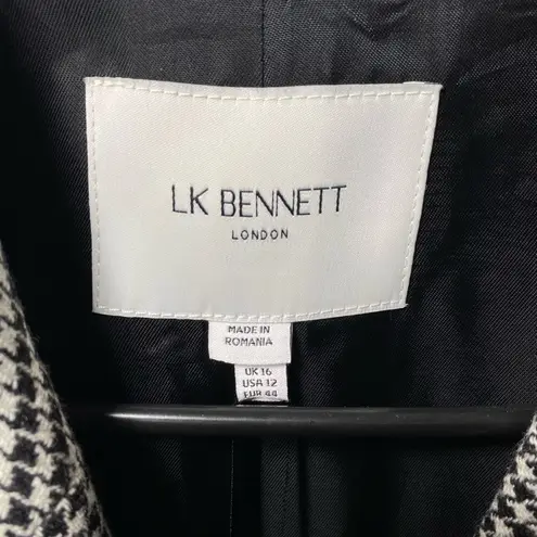 LK Bennett NEW Nina Houndstooth Peplum Belted Blazer Jacket Black/White Sz 12 Black