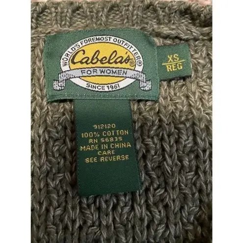 Cabela's  Thick Cable Knit Long Sleeve V Neck Sweater Women’s XSmall Green Cotton