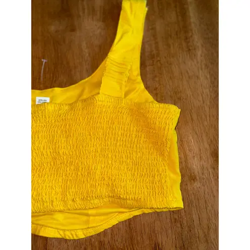 Midnight sky Crop Top Smocked Back Sleeveless Yellow Linen Blend Size M