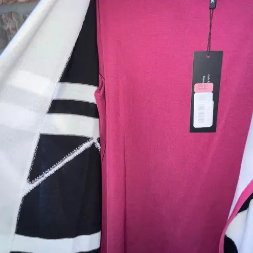 Misook Cardigan Duster and Sweater Tank Set NEW Size XL Black White Geo Pink