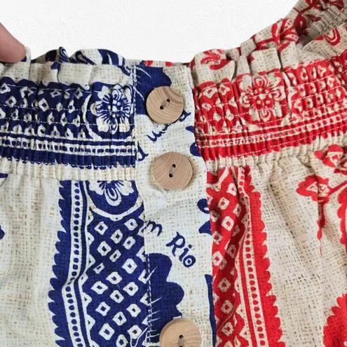 Farm Rio Mixed Pineapple Garden Mini Dress Red Blue Patchwork Floral Size XS