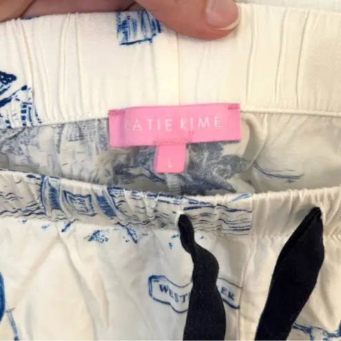 Katie Kime Large Houston Toile Pajama Shorts White Blue Texas Loungewear Cozy