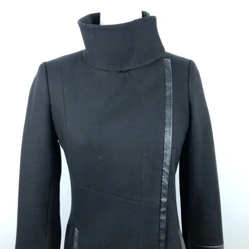Rachel Roy Faux Leather Trim Collar Wool Blend Black Coat Jacket Size XS