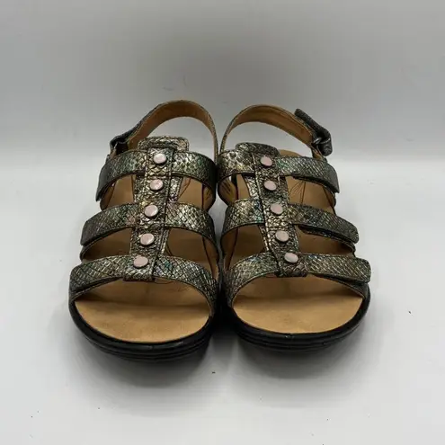 Reverse Revere Toledo Peacock Python Iridescent Black Strappy Sandals Women 8M