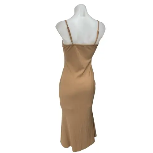 Cider Tan Ribbed Knit Sleeveless Cami Camisole Tank Midi Bodycon Dress Size S