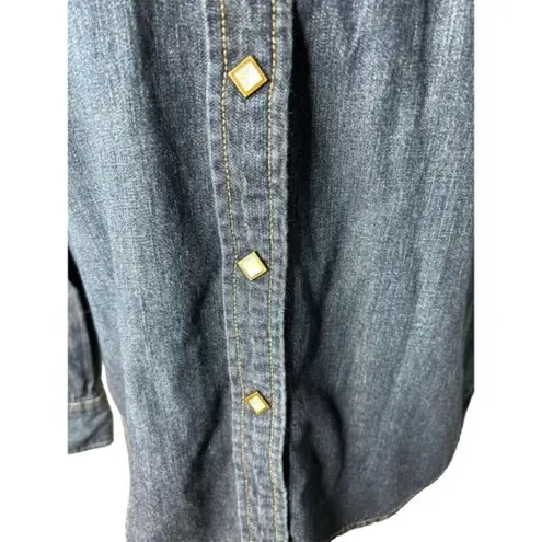 LRL‎ Ralph Lauren Jeans Co. Vintage Diamond Pearl Snap striped western shirt S Blue