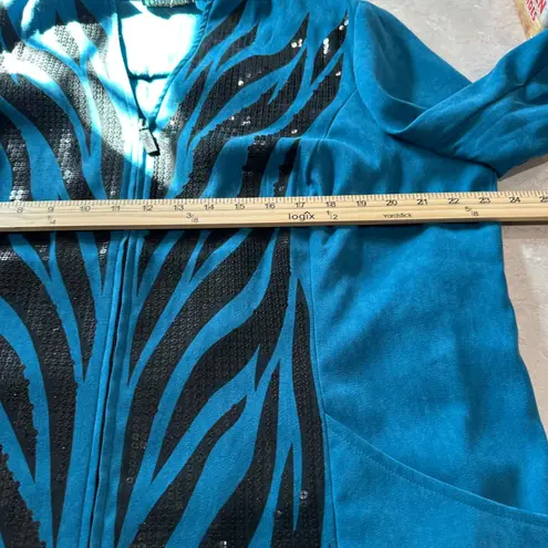 Bob Mackie VTG Wearable Art Teal Sequin Leaf Print Zip Front Jacket Blazer 1X - Image 8