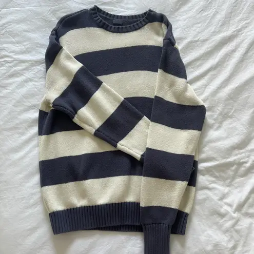 Brandy Melville Navy and White Striped Knit Sweater