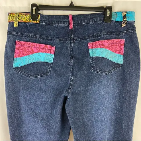 Diane Gilman DG2 Patched Boho Floral Straight Leg Jeans Women’s Size 16