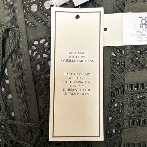 Figue Green Eyelet Elbow Sleeve V Neck Tassel Ties Slip Marlin Dress XS NWT