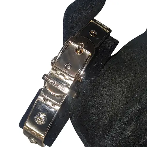 Hendi Bendal Hinge Belt Buckle Bracelet MOP Signature Logo Gold Tone Rhinestone