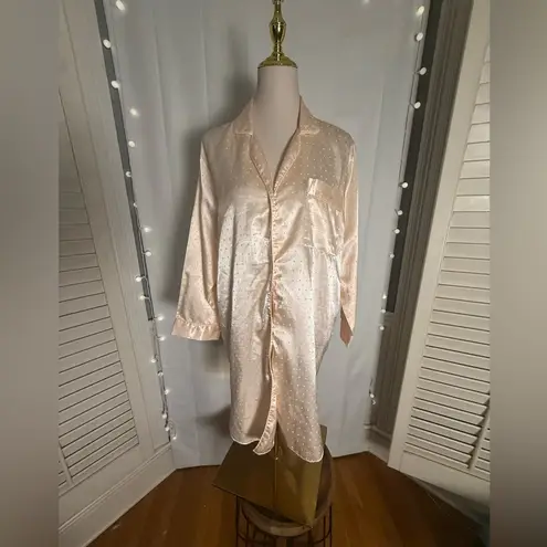 Lisa Intimates Satin Nightshirt Champagne Polka Dot Button Front M Size M