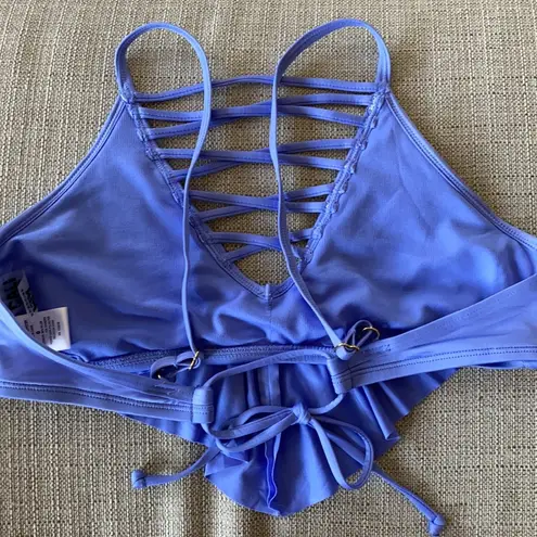 California Sunshine Periwinkle strappy flutter high neck swim top