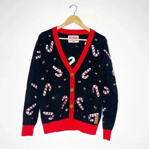 Tipsy Elves Sequin V-Neck Long Sleeve Sweater Candy Cane Lane Size Medium