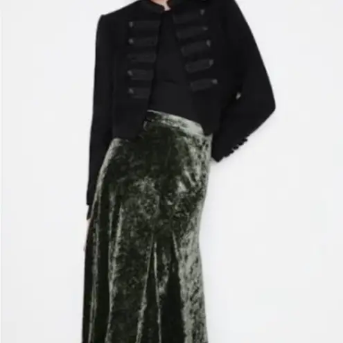 ZARA  Velvet Midi Skirt in Deep Green