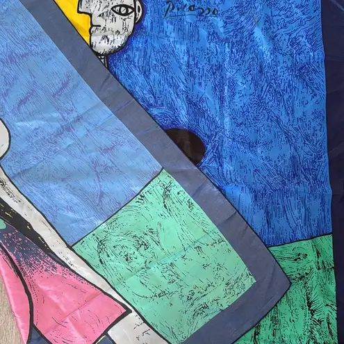 Vintage Picasso Portrait Square Scarf Abstract Art Wrap 34x34 Silky Feel Blue