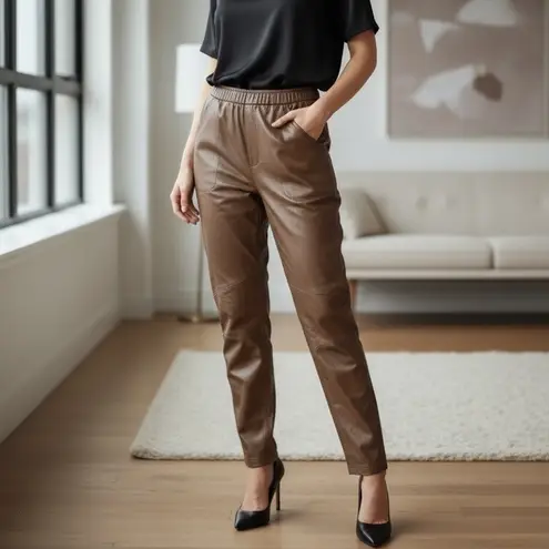 Vintage 90s Charles Klein Leather Pants S Chocolate Brown High Rise Retro Moto